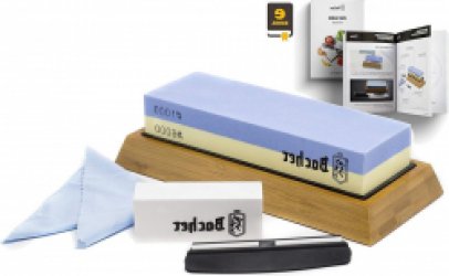 Dubbelzijdige Premium Slijpsteen - Korrel 1000/6000 - Messenslijper Watersteen met Antislip Bamboeblok - Lapsteen Slijphulp - Inclusief eBook-handleiding