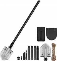 Tumex - Survival Schep - Opvouwbare Schep - 3CR13 Staal - 4 Buizen 92 cm - Voor Buiten, Camping en Overleving - met Mes, Zaag en Fluitje