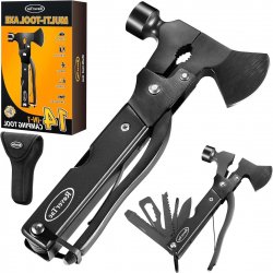 Camping multitool met bijl - 14 functies - survivalmes hamertang - cadeau voor Vaderdag