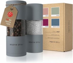 Zout- en pepermolenset met instelbare keramische molen - roestvrij staal - 2 stuks - Design kruidenmolen set - handleiding - Cool Grey
